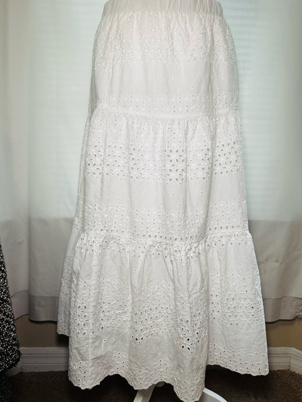 Ultra Pink White Eyelet Tiered Maxi Skirt
